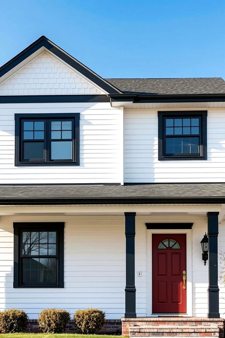 White Siding with Bold Black Trim - 24 White Siding House Designs
