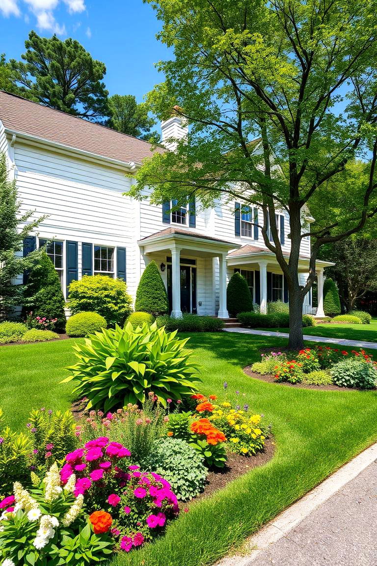 White Siding with Lush Landscaping - 24 White Siding House Designs