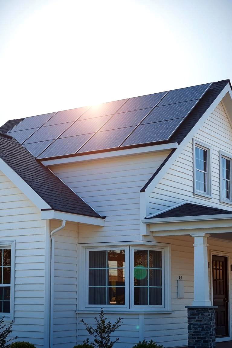 White Siding with Sustainable Solar Panels - 24 White Siding House Designs