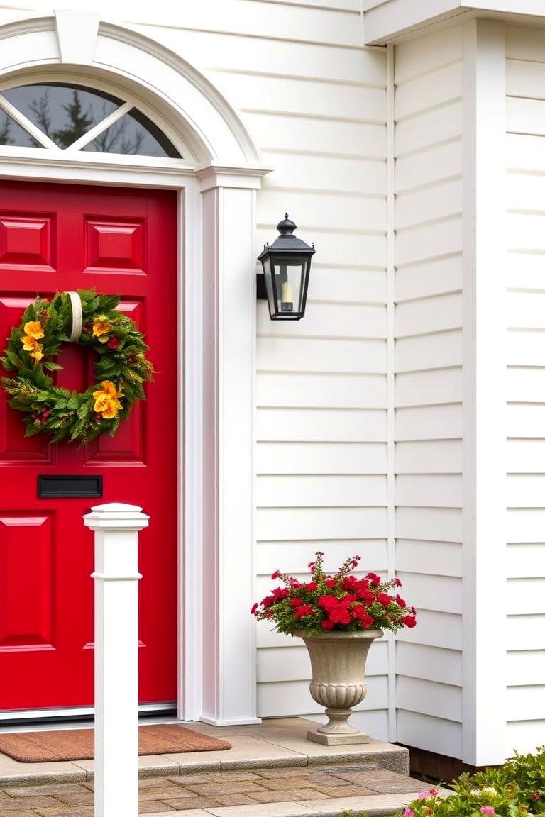White Siding with a Vibrant Door - 24 White Siding House Designs