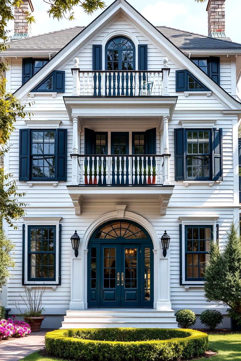 White Siding with an Elegant Balcony - 24 White Siding House Designs