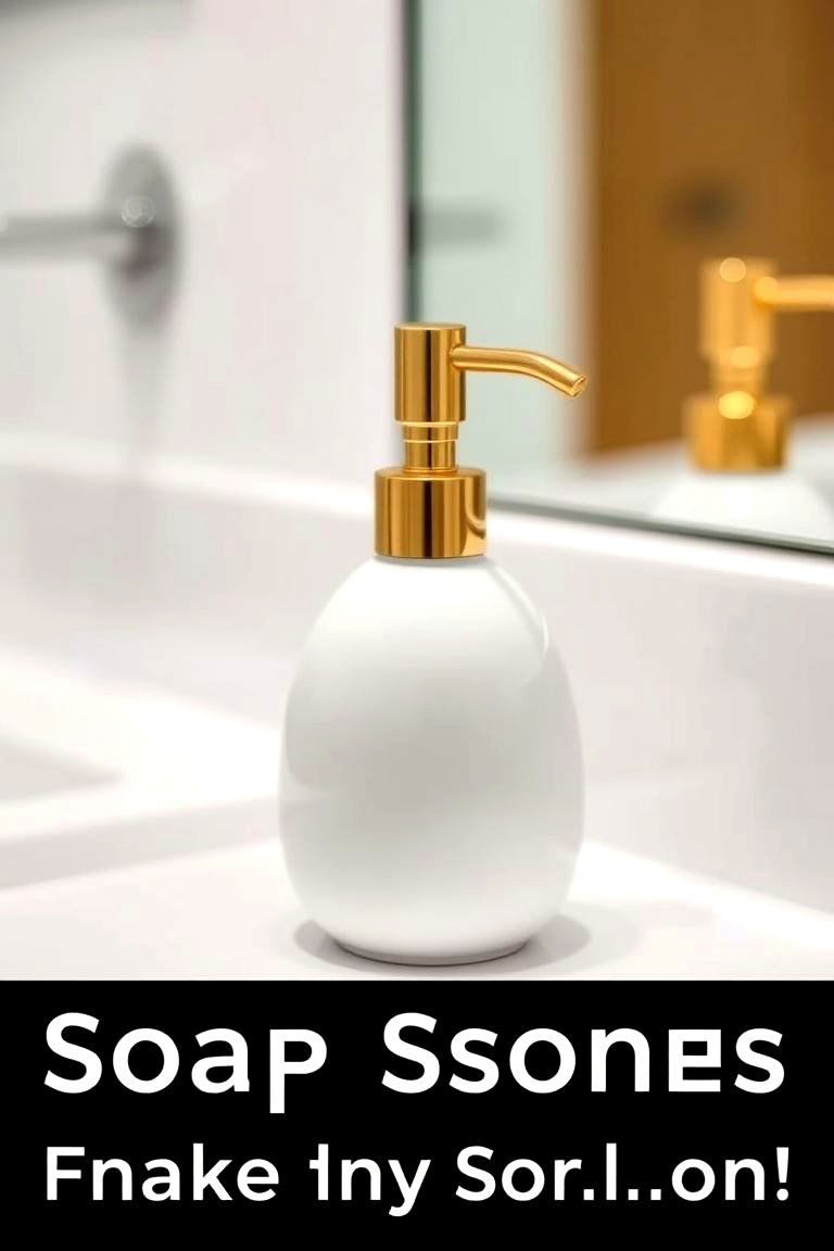 White Soap Dispenser with Gold Pump - 24 White and Gold Bathroom Ideas