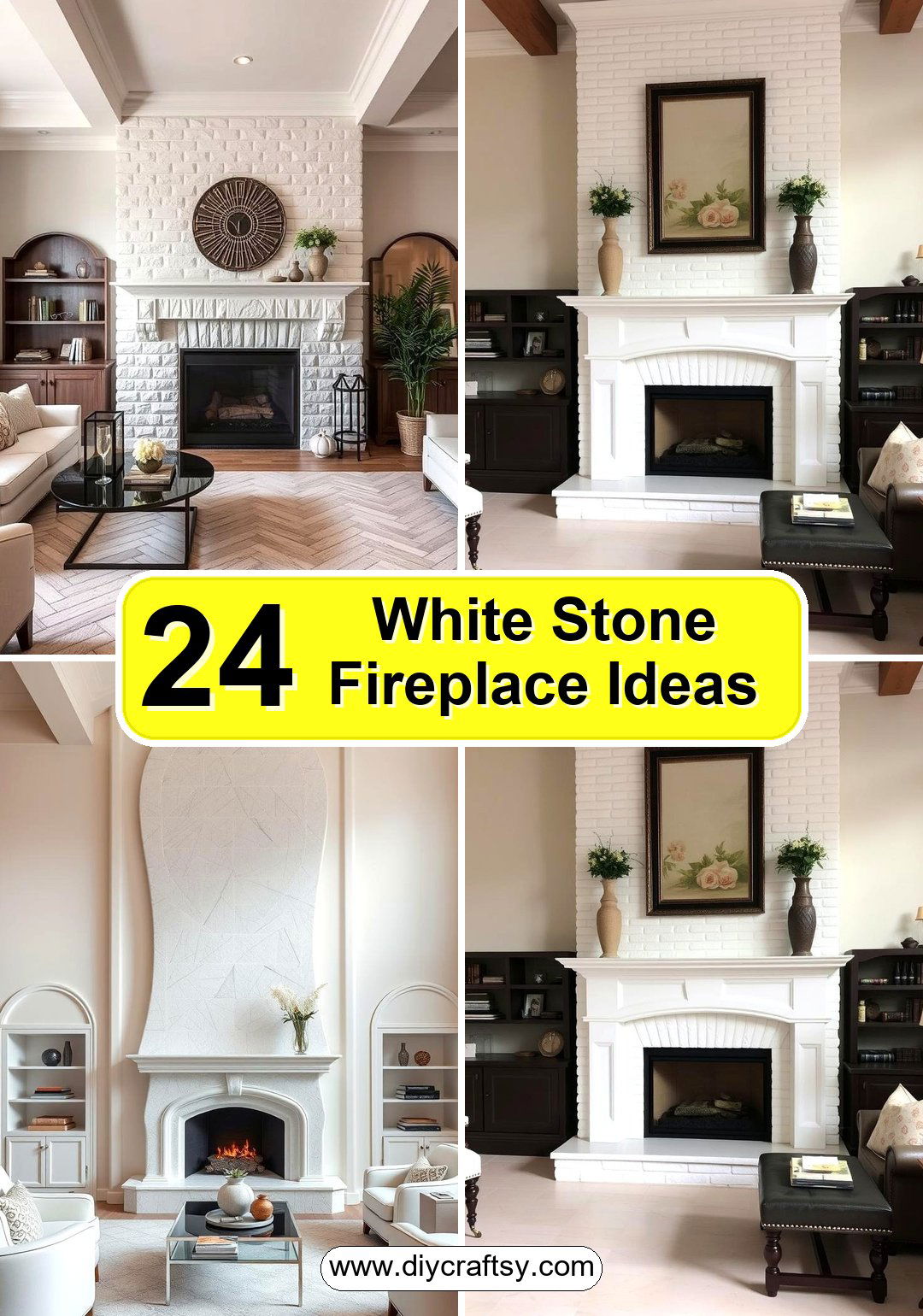 White Stone Fireplace Ideas