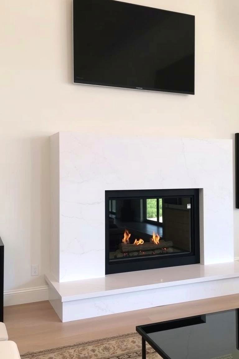 White Stone Fireplace with a Glass Enclosure - 24 White Stone Fireplace Ideas