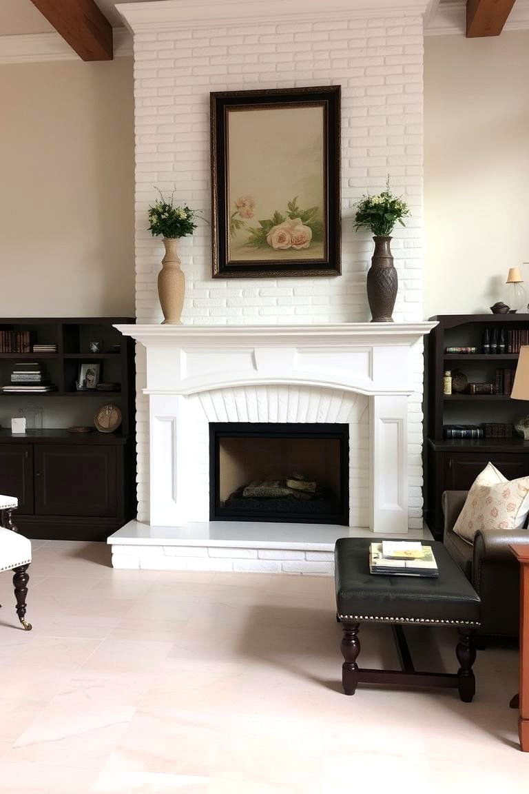 White Stone Fireplace with a Limestone Hearth - 24 White Stone Fireplace Ideas
