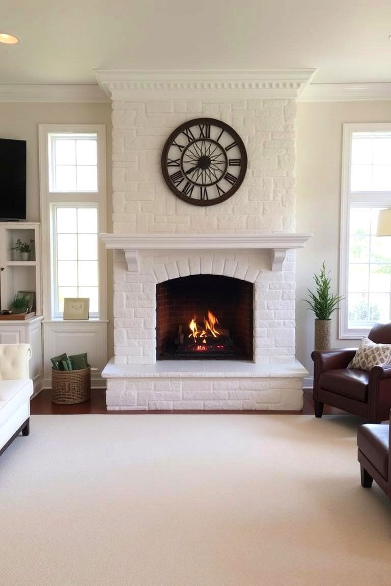 White Stone Fireplace with a Raised Hearth - 24 White Stone Fireplace Ideas