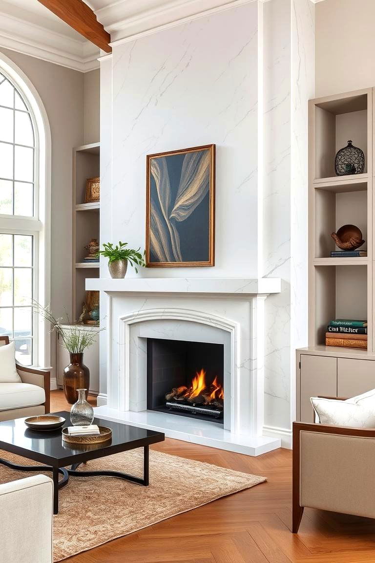 White Stone Fireplace with a Soapstone Surround - 24 White Stone Fireplace Ideas