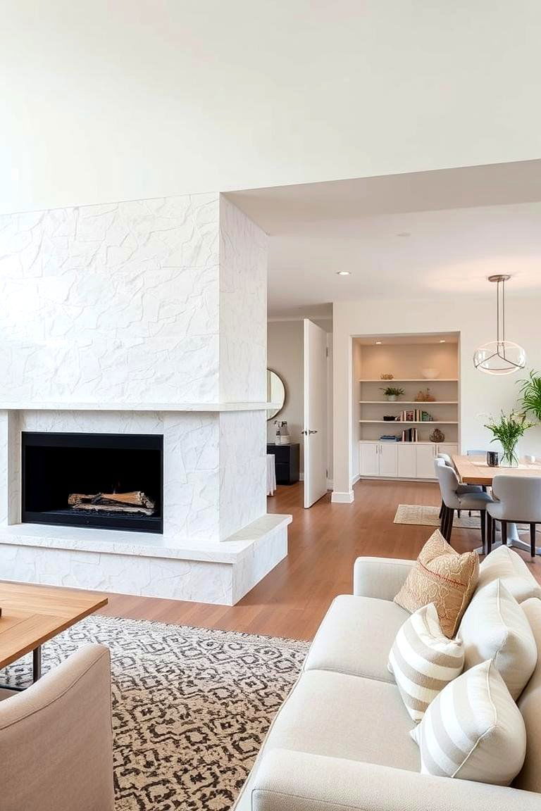 White Stone Peninsula Fireplace - 24 White Stone Fireplace Ideas