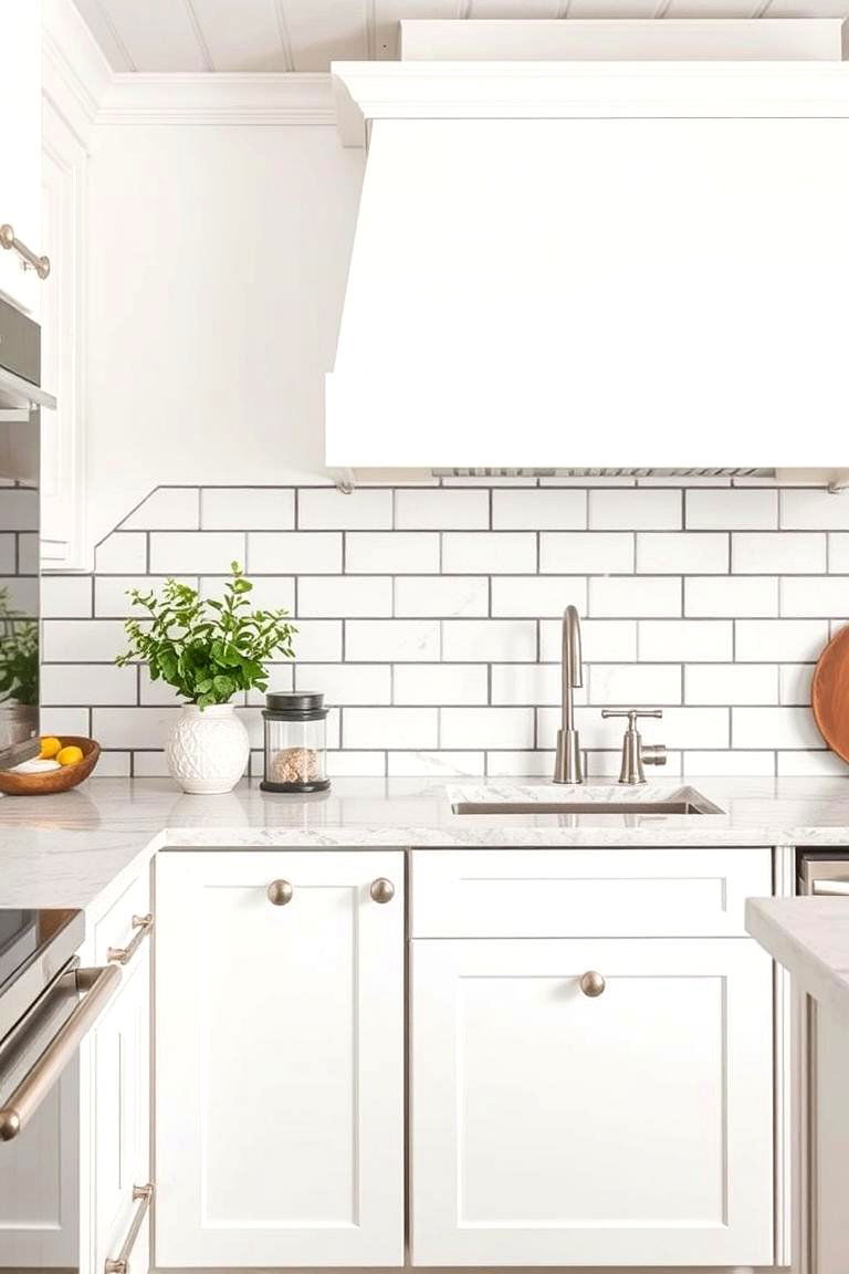 White Subway Tile with Dark Grout - 24 Rustic White Kitchen Ideas