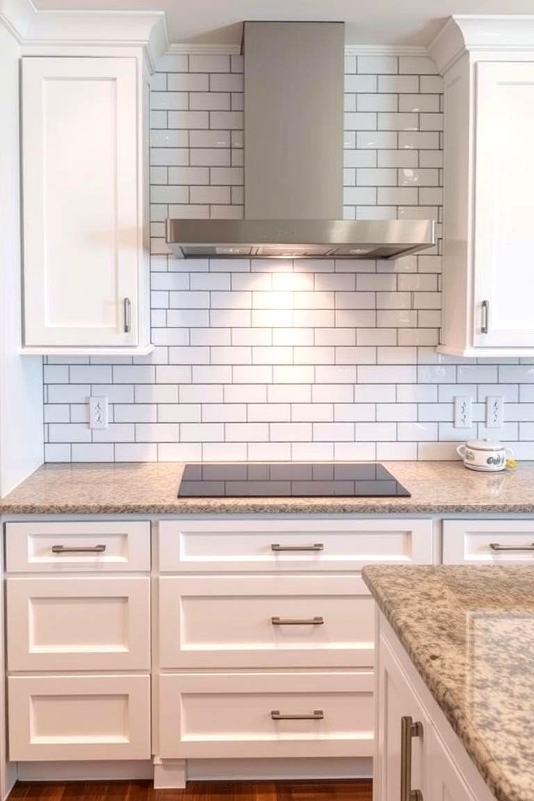 White Subway Tiles with Black Accents - 24 Backsplash Ideas for White Cabinets and Granite Countertops