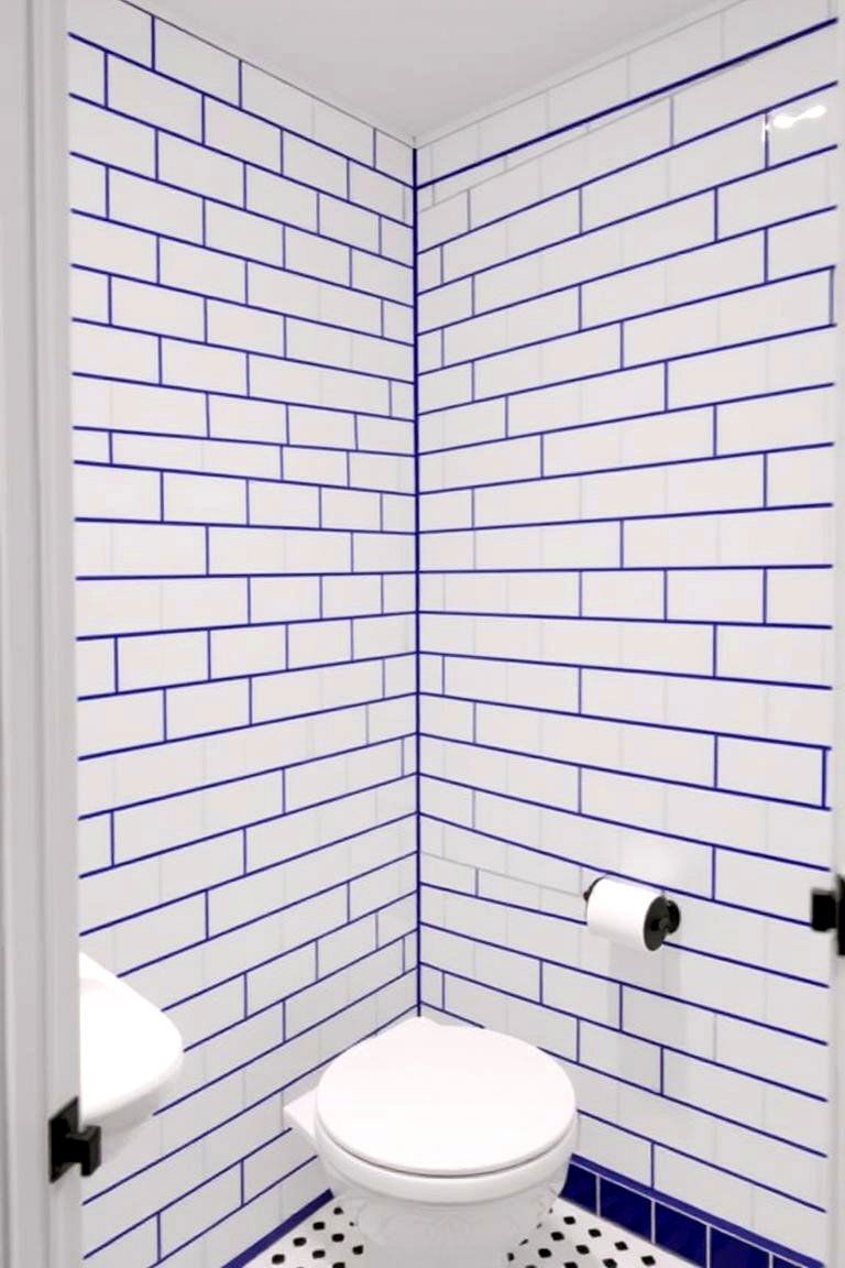White Subway Tiles with Colored Grout - 24 Bathroom Backsplash Ideas