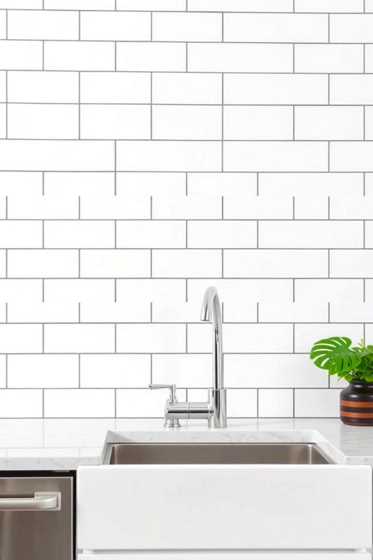 White Subway Tiles with Dark Grout - 24 Modern Kitchen Backsplash Ideas