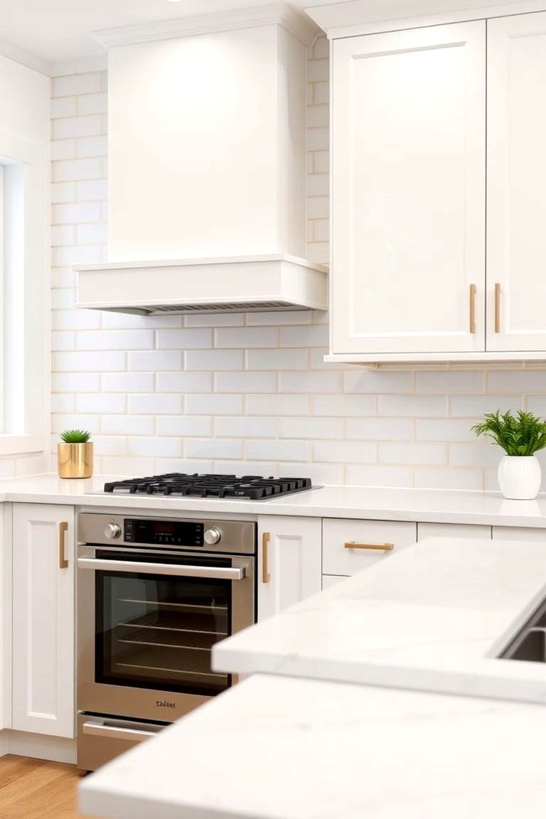 White Subway Tiles with Gold Grout - 24 White and Gold Kitchen Backsplash Ideas