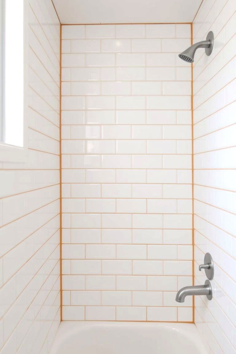 White Subway Tiles with Gold Grout - 24 White and Gold Bathroom Ideas