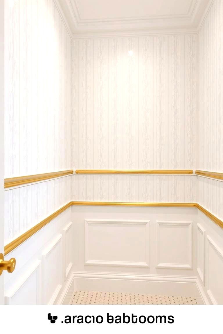 White Textured Walls with Gold Accents - 24 White and Gold Bathroom Ideas