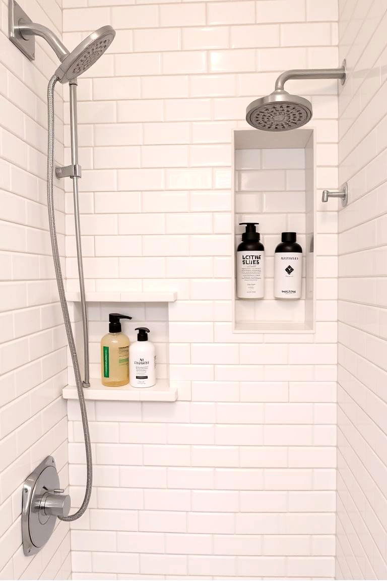 White Tiled Shower Niche for Functionality and Style - 24 White Tile Bathroom Ideas