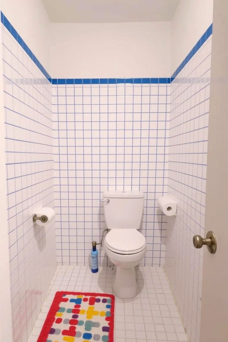 White Tiles with Colorful Grout for a Pop of Personality - 24 White Tile Bathroom Ideas
