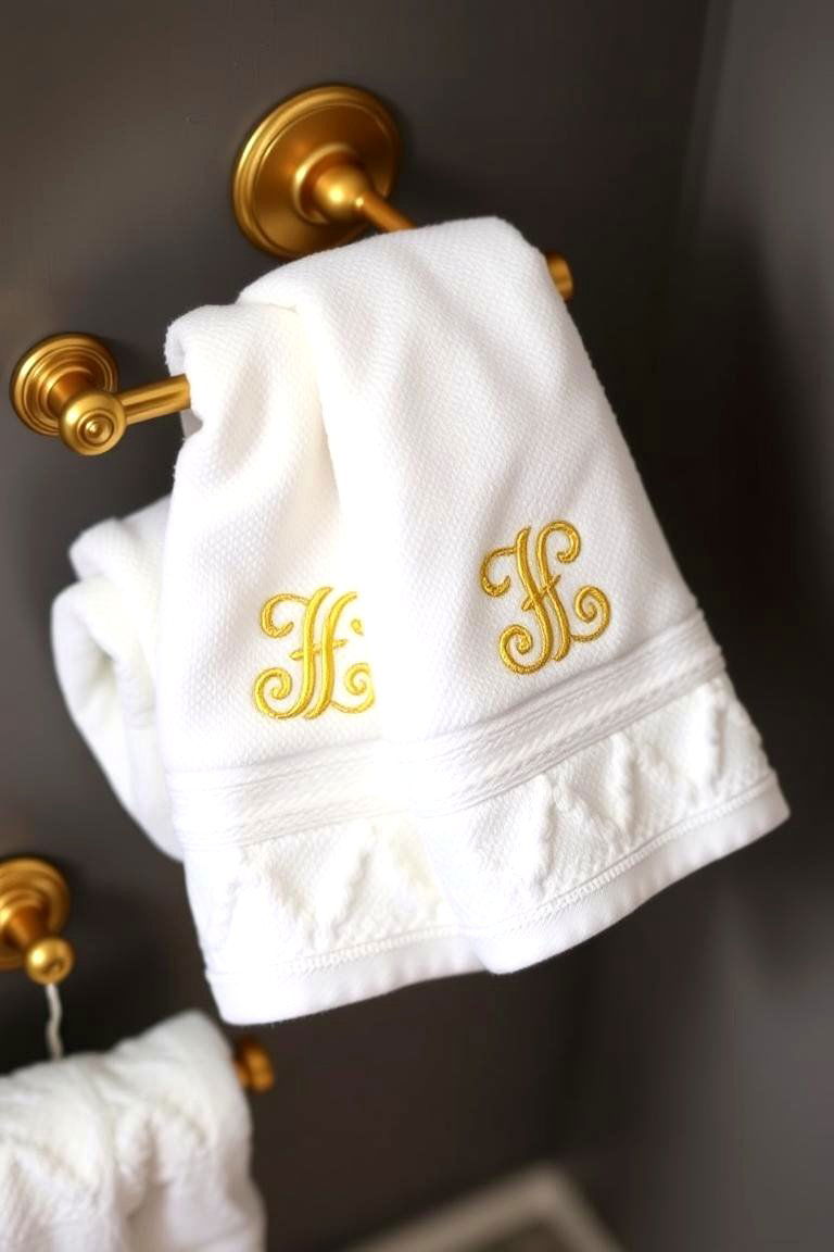 White Towels with Gold Embroidery - 24 White and Gold Bathroom Ideas