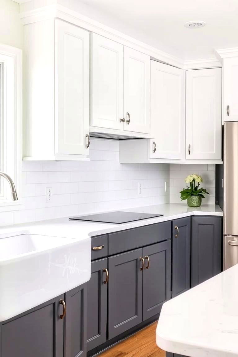 White Upper Cabinets and Grey Lower Cabinets Grounding - 24 Grey and White Kitchen Designs