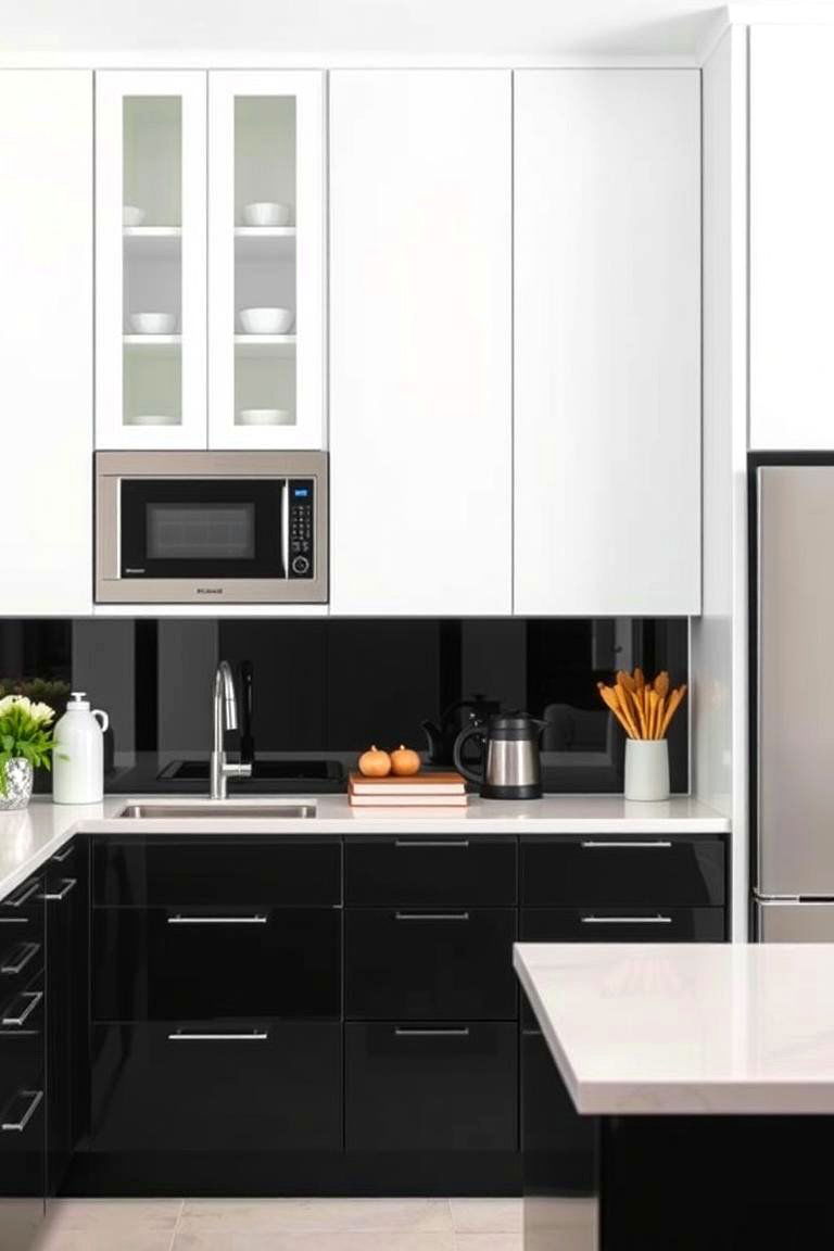White Upper Cabinets with Black Lower Cabinets - 24 White Kitchen with Black Appliances Ideas
