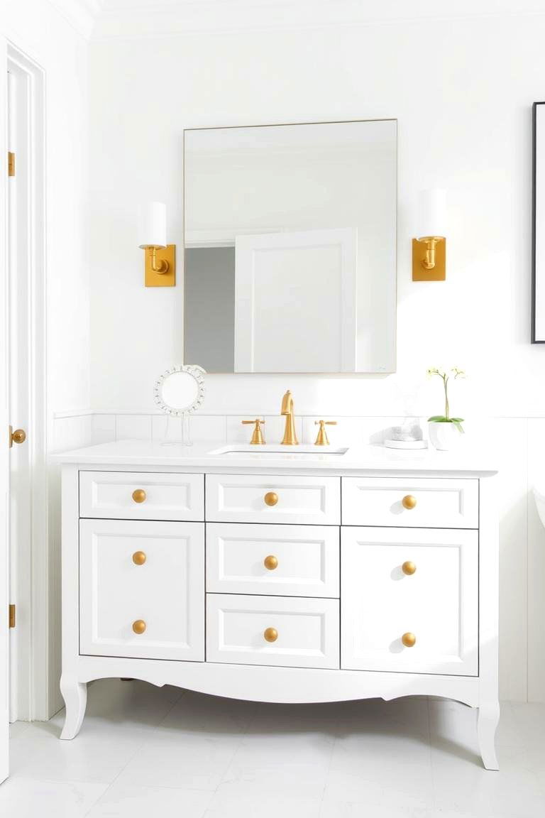White Vanity with Gold Hardware - 24 White and Gold Bathroom Ideas