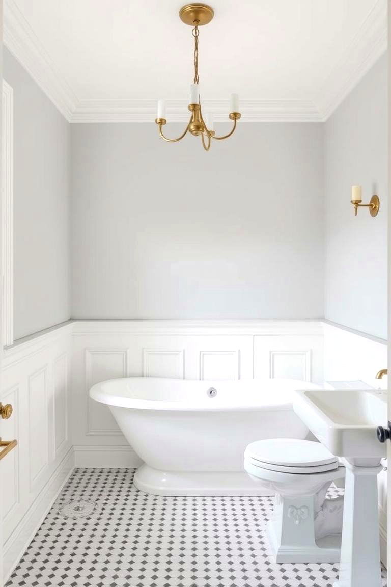 White Wainscoting with Grey Walls Above - 24 Grey and White Bathroom Ideas