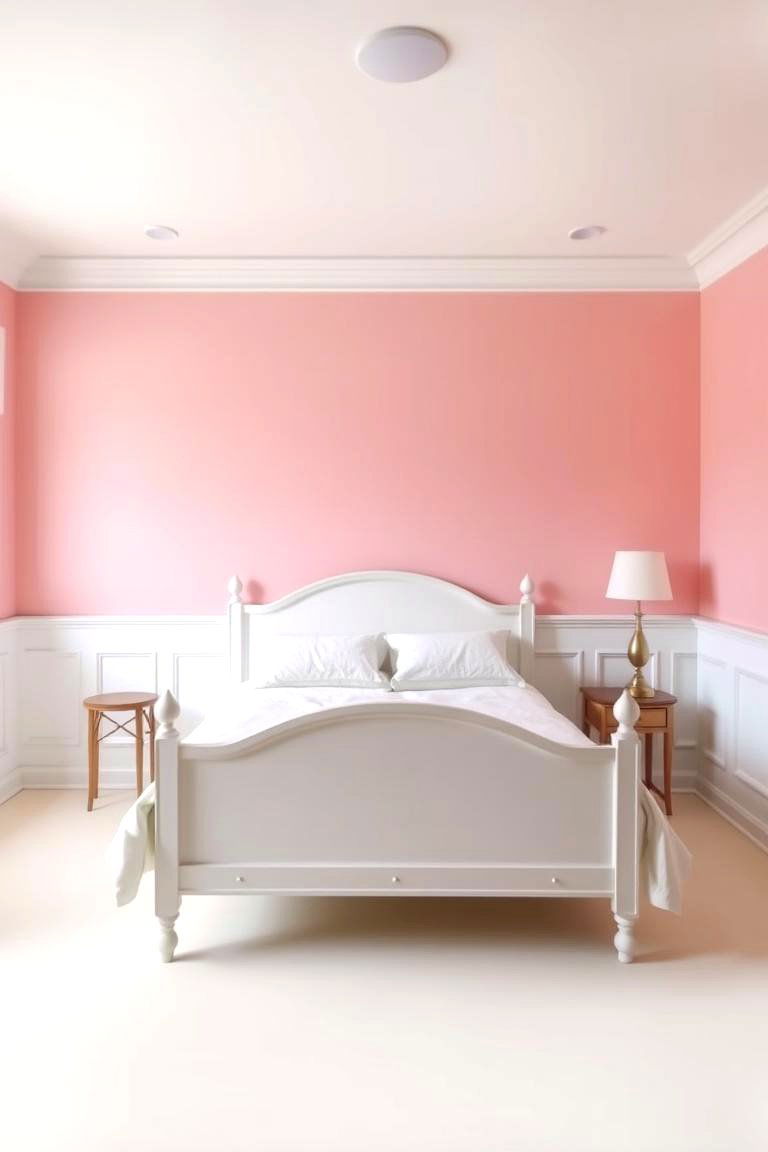 White Wainscoting with Pink Walls Above - 24 Pink and White Bedroom Ideas