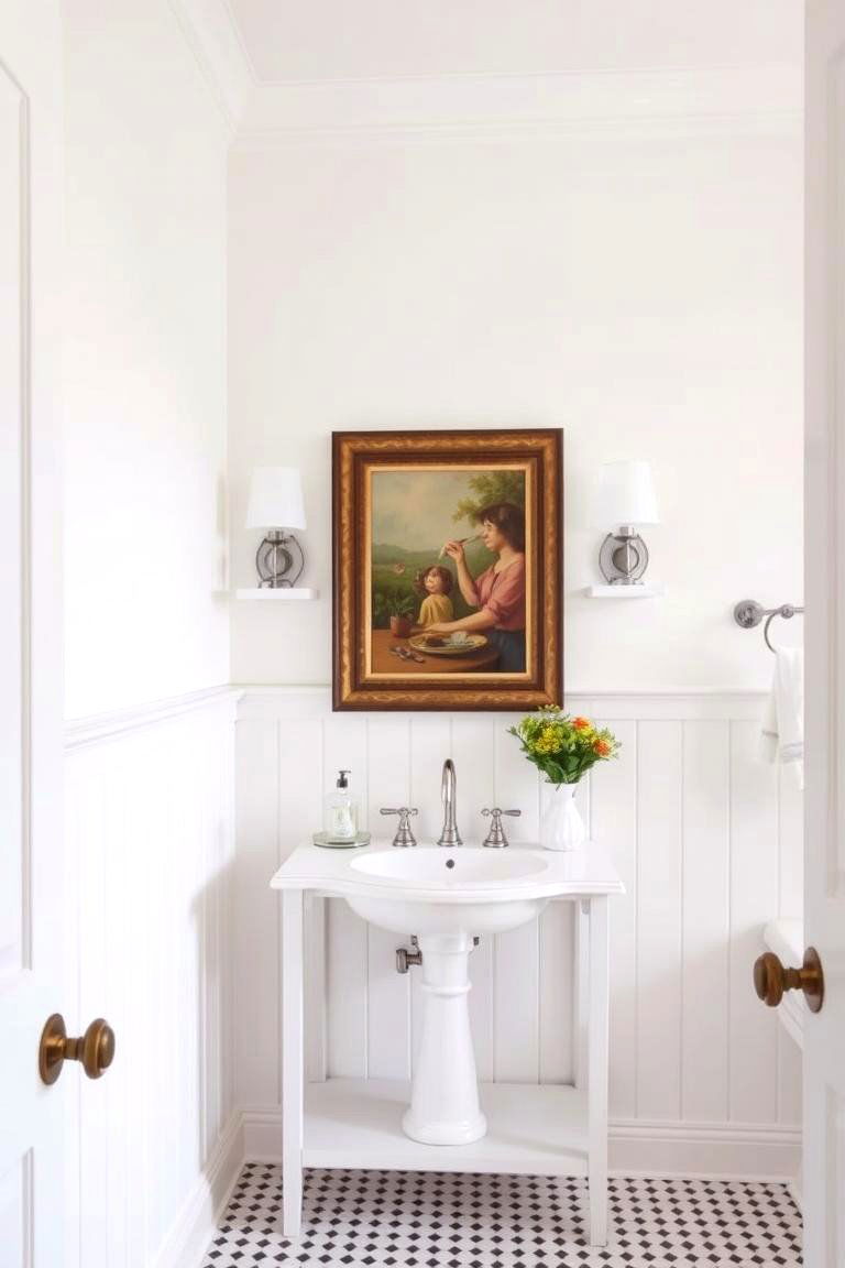 White Wainscoting with Tiled Upper Walls - 24 White Tile Bathroom Ideas
