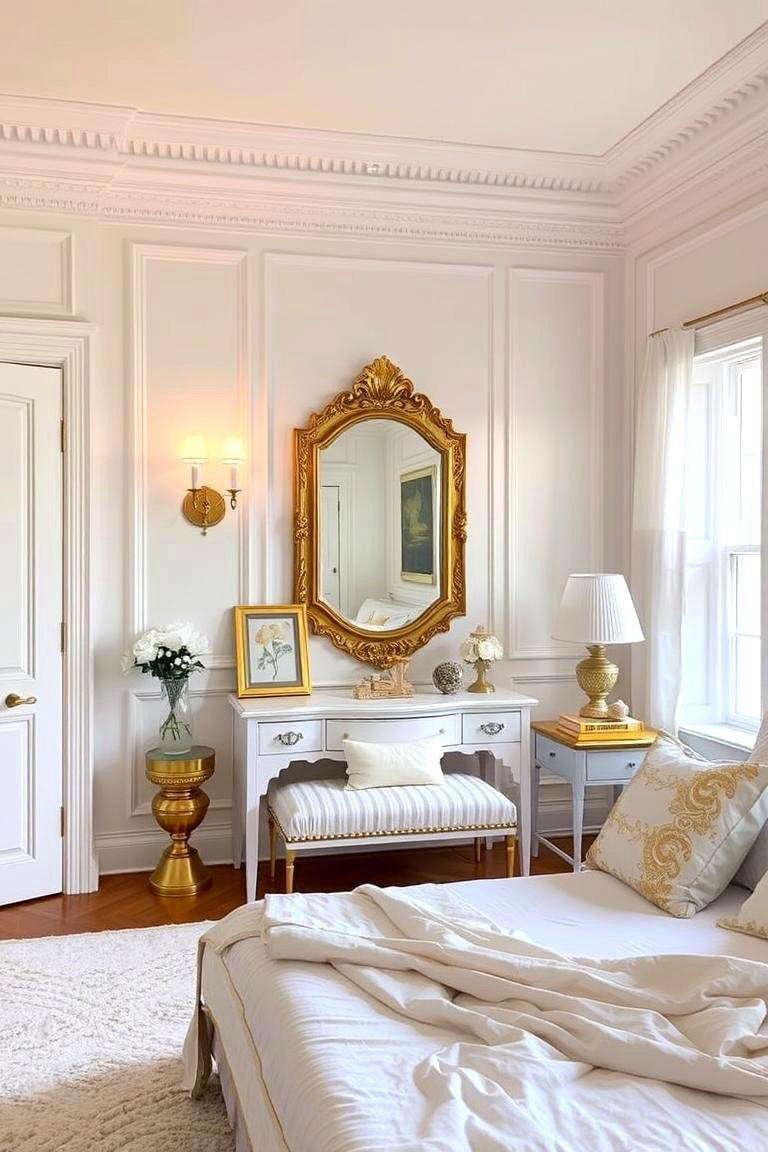 White Walls as a Blank Canvas for Gold Decor - 24 White and Gold Bedroom Ideas