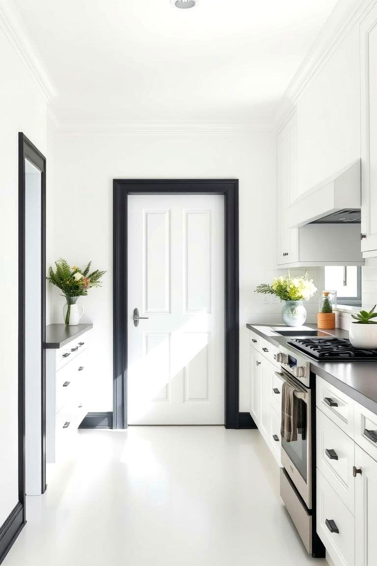 White Walls with Black Trim and Baseboards - 24 White Kitchen with Black Appliances Ideas