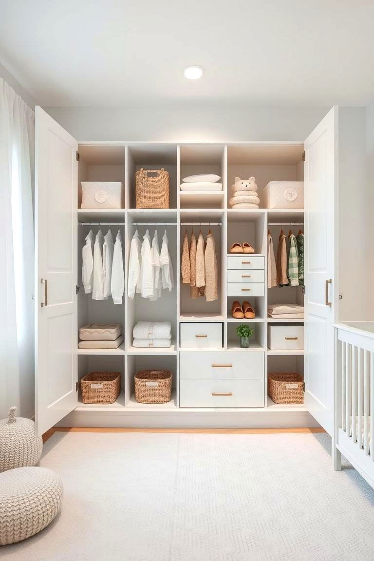 White Wardrobe with Smart Storage Solutions - 24 White Nursery Ideas