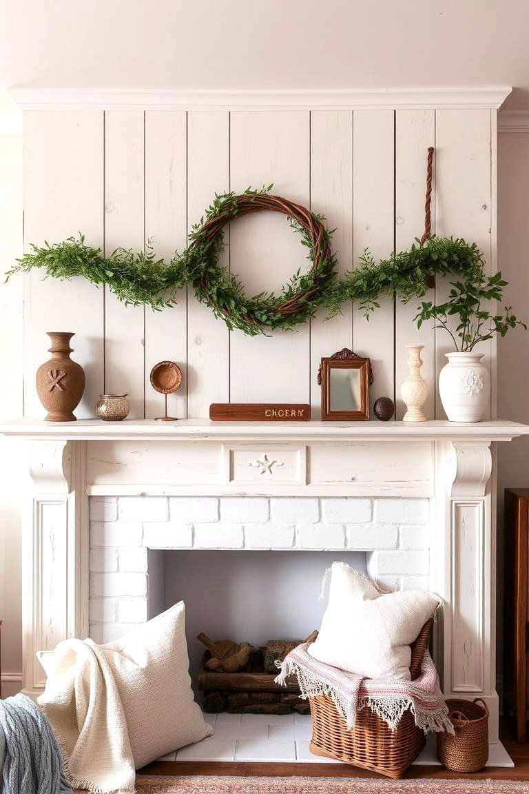 White Washed Wood Mantel - 24 French Country Fireplace Ideas