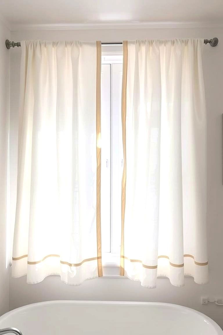 White Window Treatments with Gold Trim - 24 White and Gold Bathroom Ideas