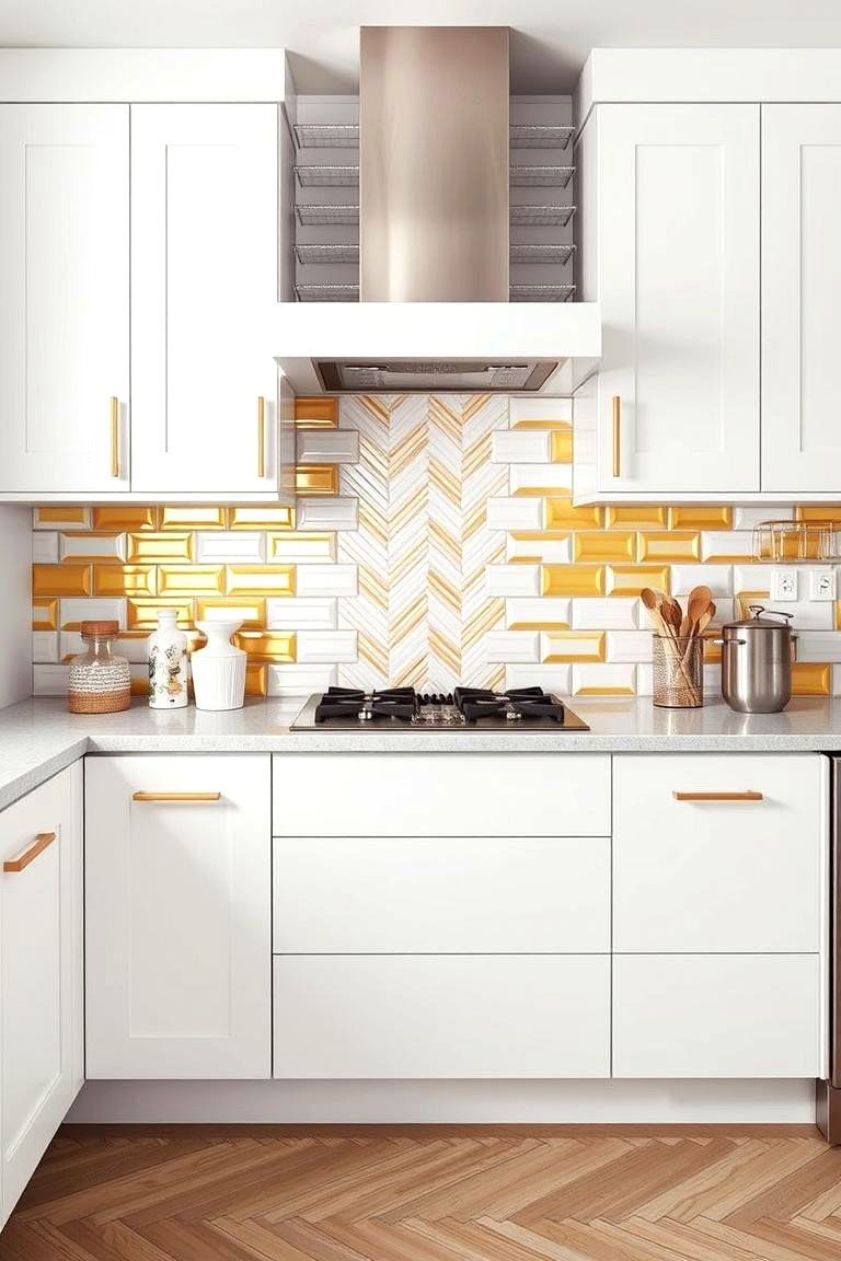 White and Gold Chevron Pattern - 24 White and Gold Kitchen Backsplash Ideas