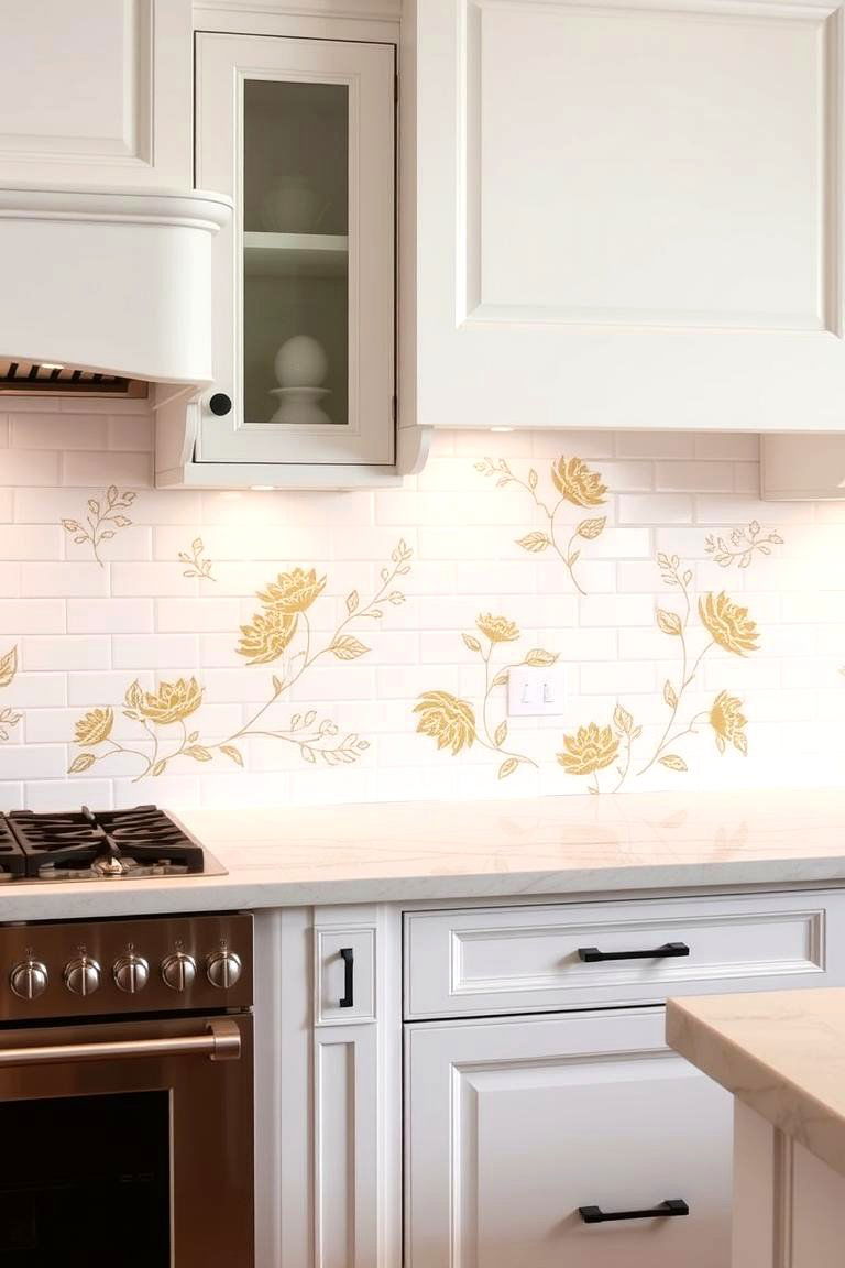White and Gold Floral Pattern - 24 White and Gold Kitchen Backsplash Ideas