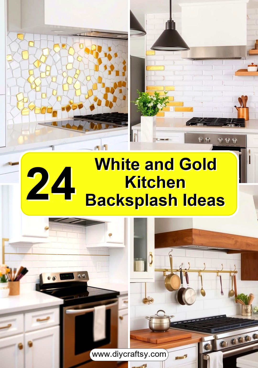 White and Gold Kitchen Backsplash Ideas