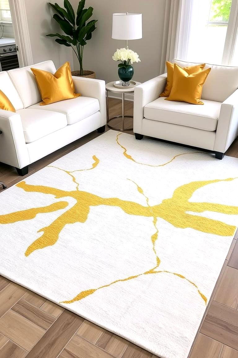 White and Gold Patterned Rug - 24 White and Gold Living Room Ideas