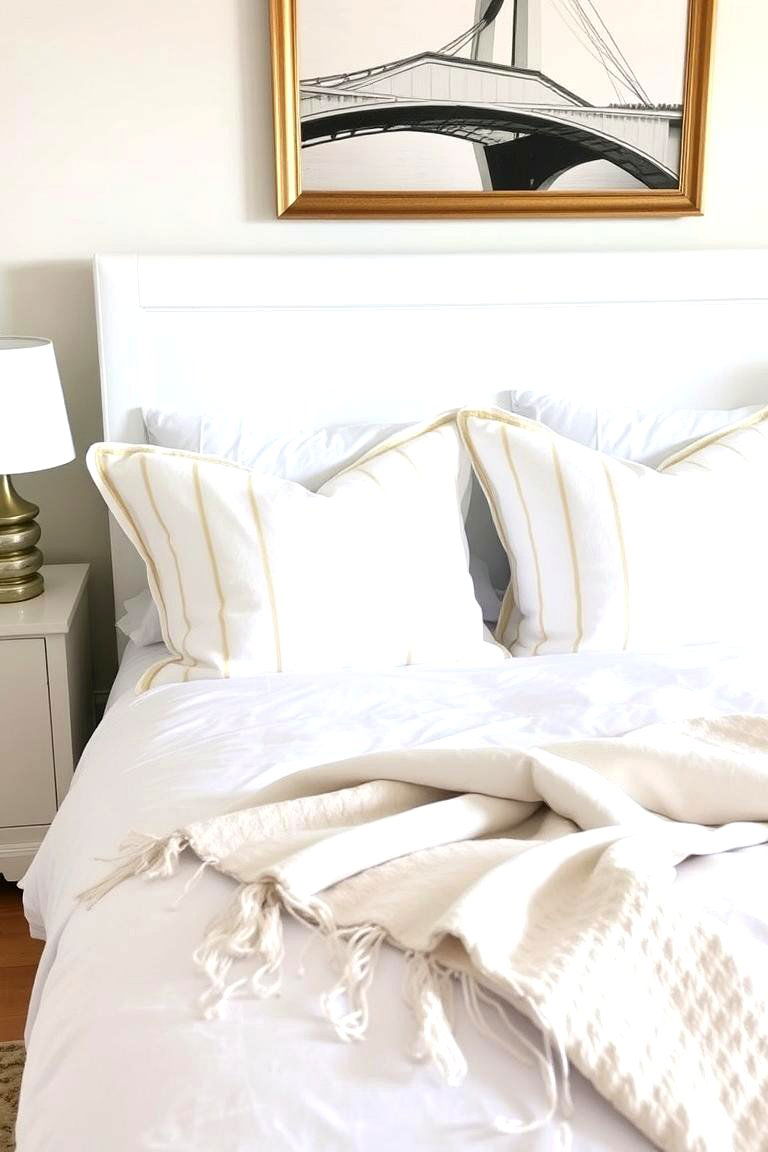 White and Gold Striped Textiles - 24 White and Gold Bedroom Ideas