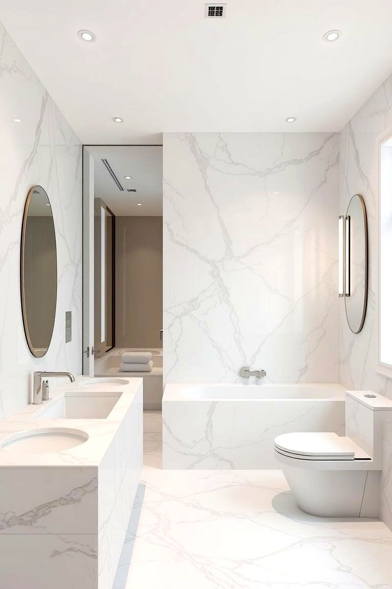 White and Grey Marble for a Subtle Luxury - 24 Bathroom Tile Ideas