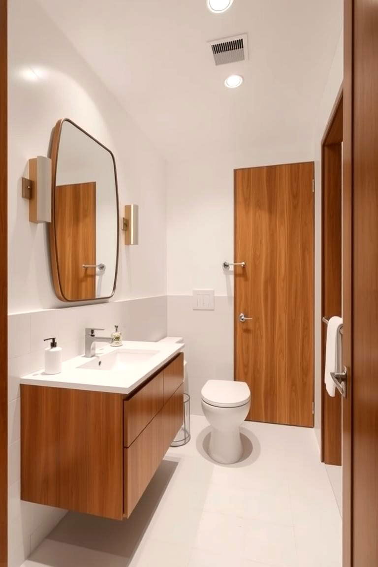 White and Wood Combo - 24 Mid-century Modern Bathroom Ideas