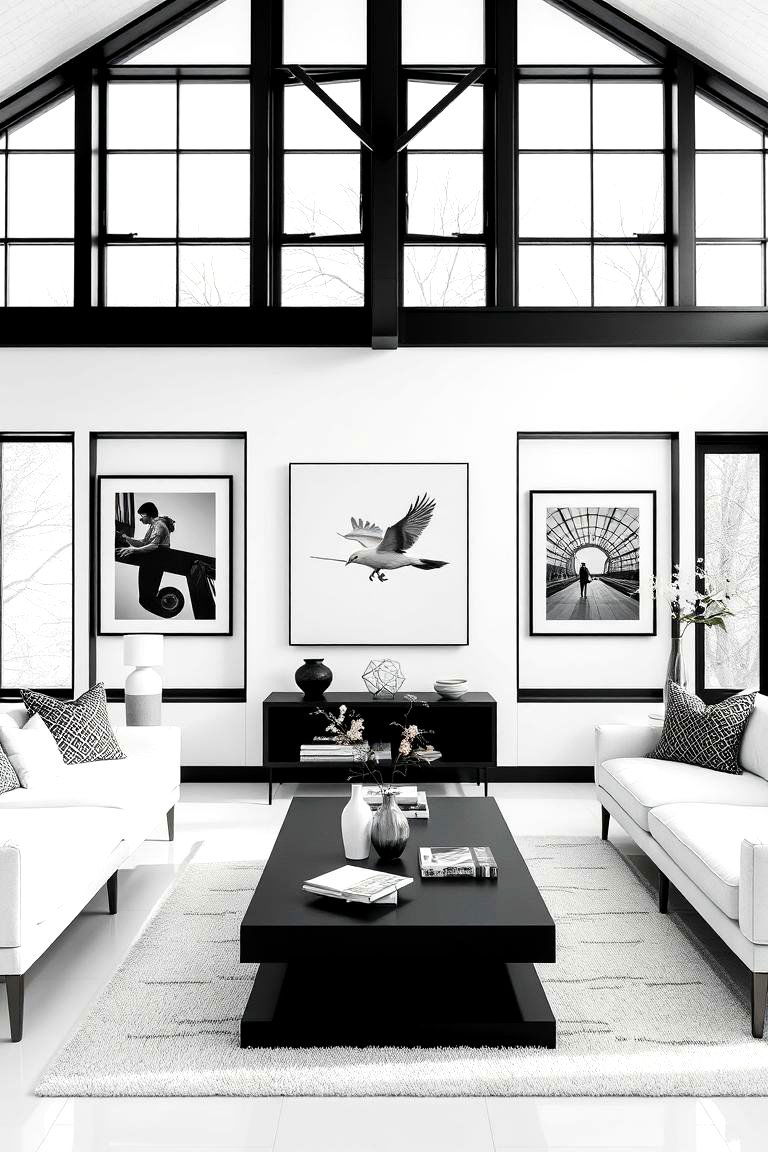 White with Black Accents - 24 White Living Room Ideas