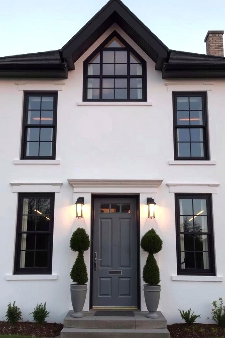 White with Black Window Frames - 24 White Home Exterior Ideas