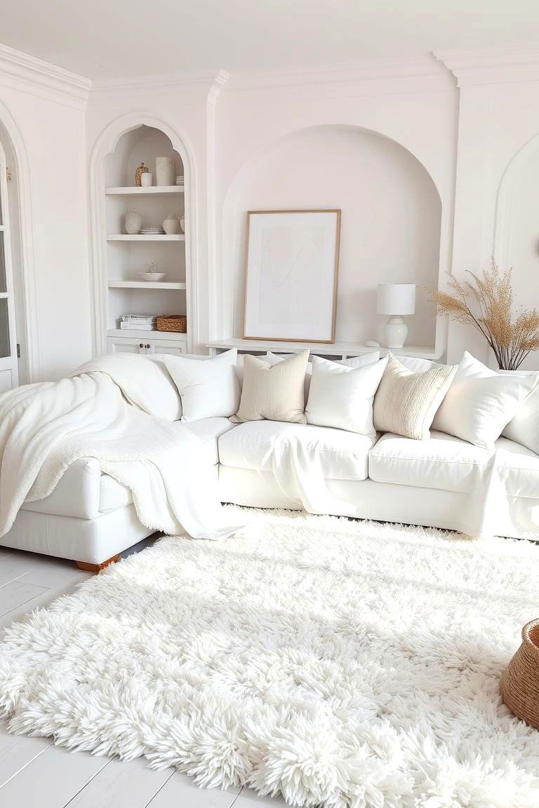 White with Cozy Textiles - 24 White Living Room Ideas