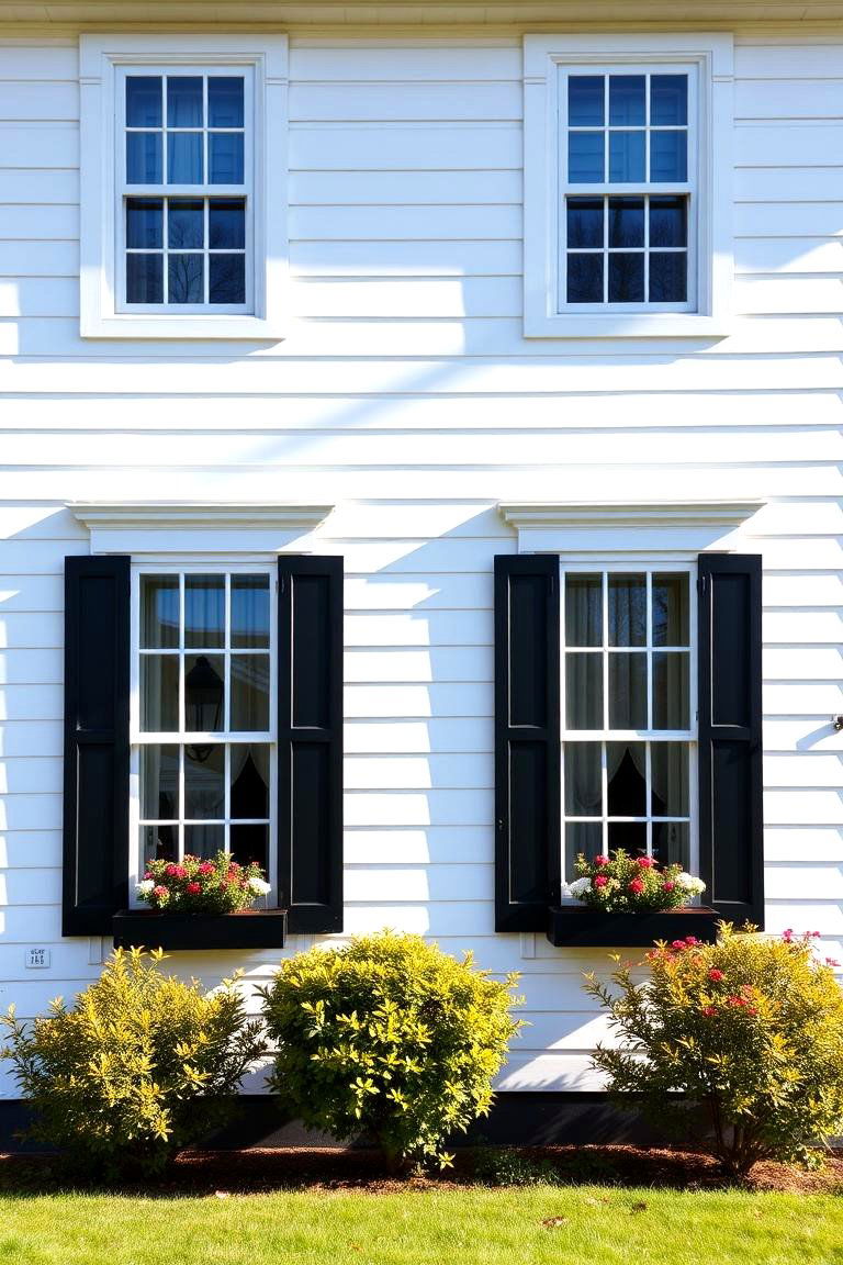 White with Decorative Shutters - 24 White Home Exterior Ideas