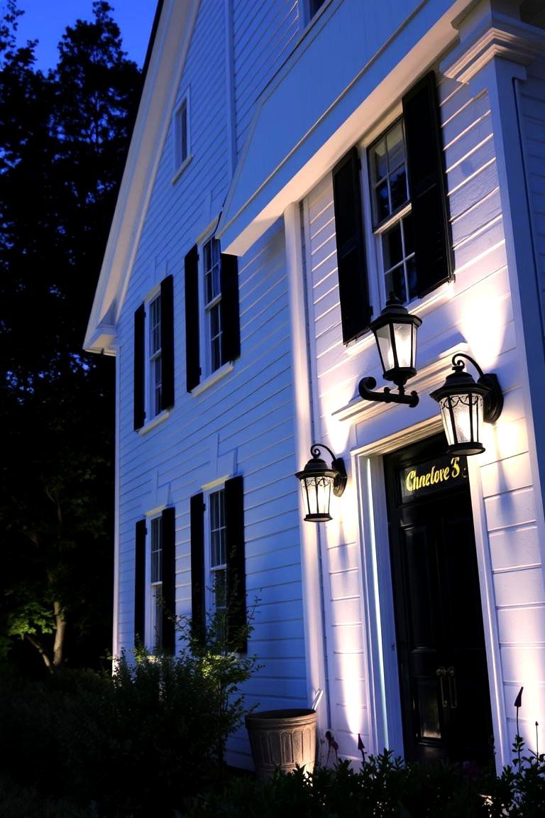 White with Elegant Exterior Lighting - 24 White Home Exterior Ideas