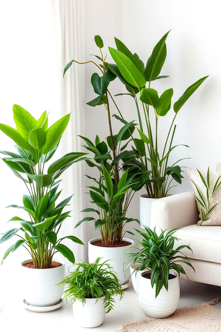 White with Indoor Plants - 24 White Living Room Ideas
