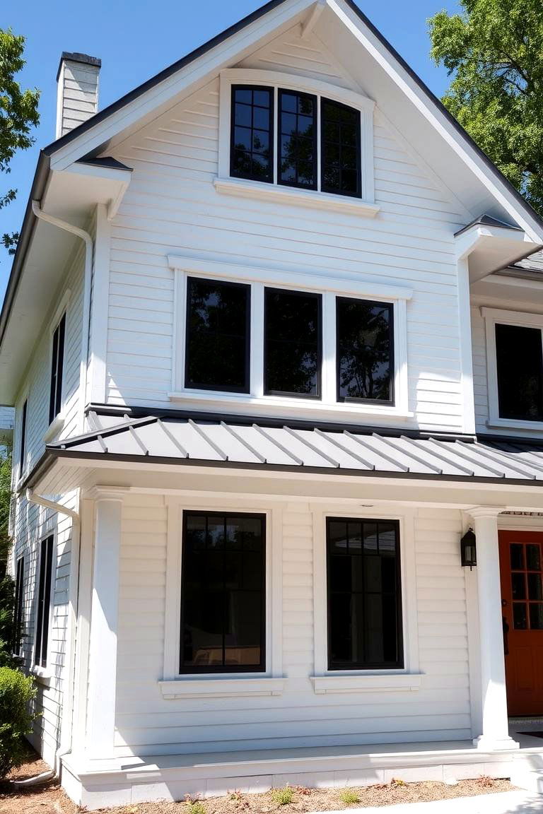 White with Metal Roof Accents - 24 White Home Exterior Ideas