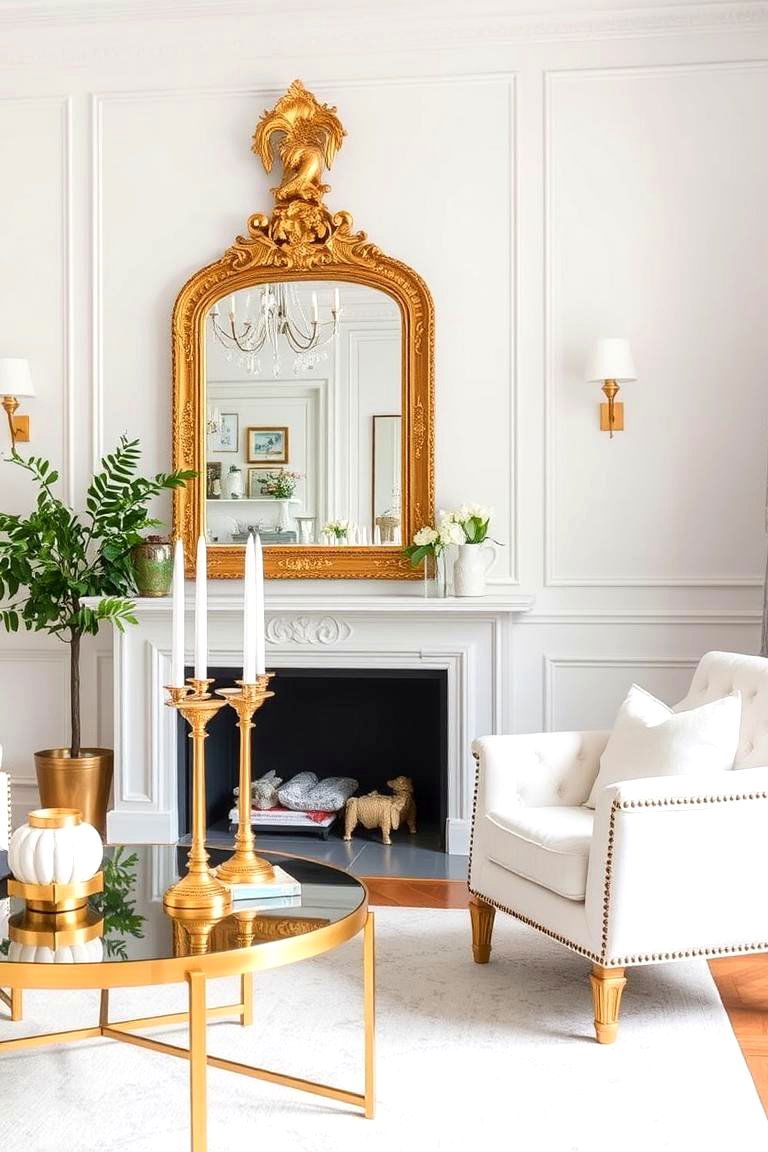 White with Metallic Accents - 24 White Living Room Ideas
