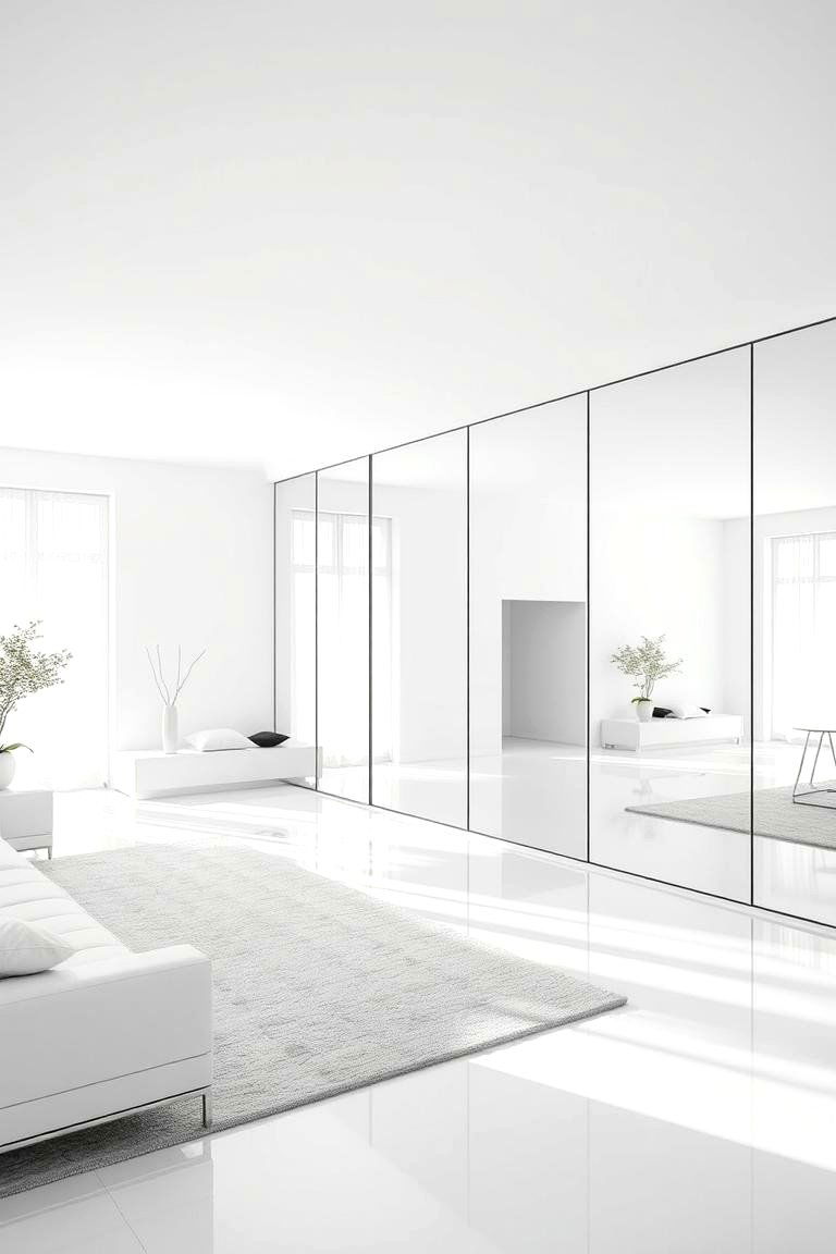 White with Mirrored Walls - 24 White Living Room Ideas