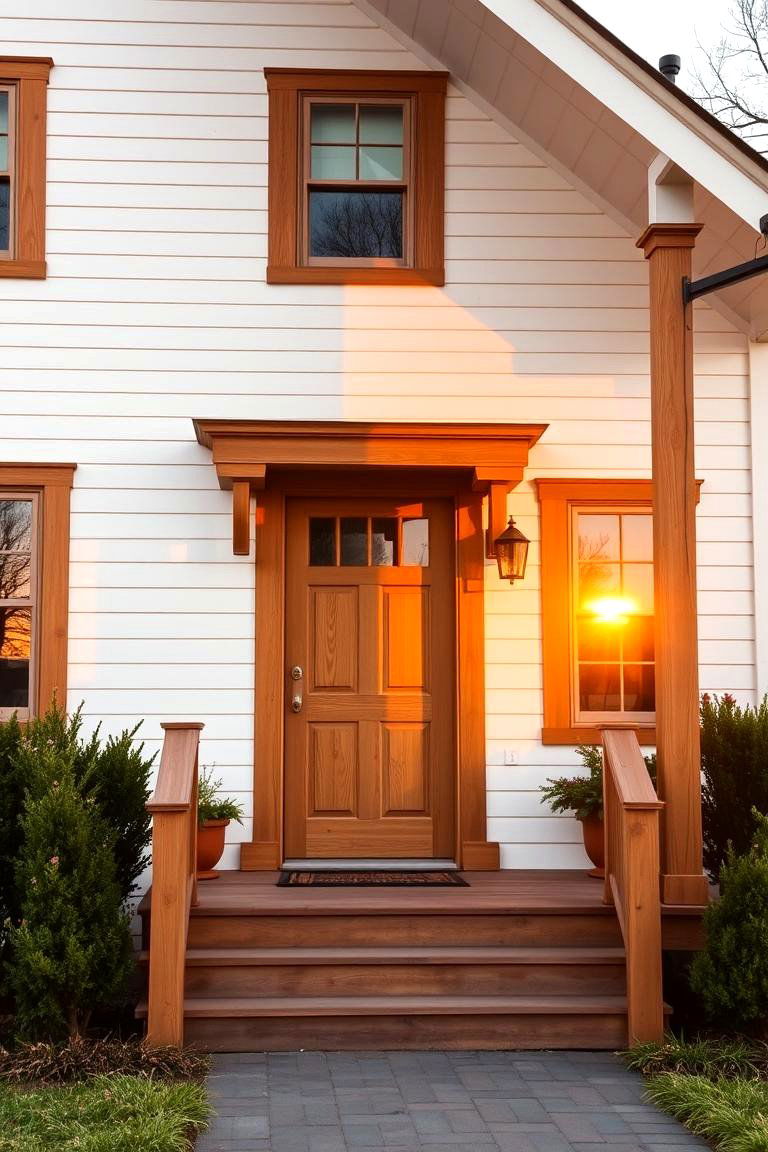 White with Natural Wood Accents - 24 White Home Exterior Ideas